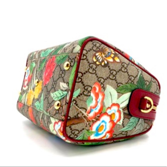 Gucci Boston Tian Medium Blooms Multicolor 38294 Brown Gg Supreme Canvas Satchel - Picture 5 of 12